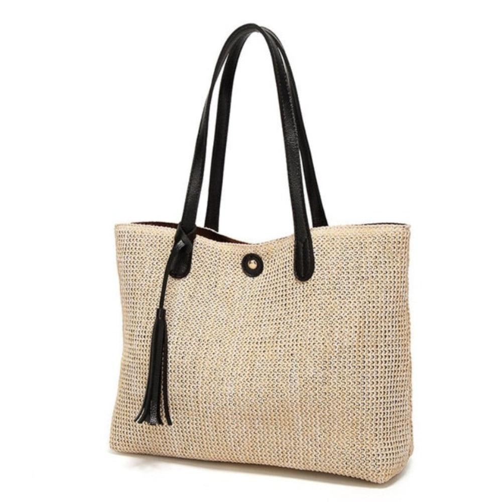 Large Capacity Soft Straw Tote Shoulder Bag - Lily Bloom