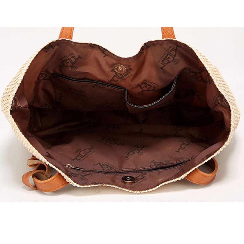 Large Capacity Soft Straw Tote Shoulder Bag - Lily Bloom