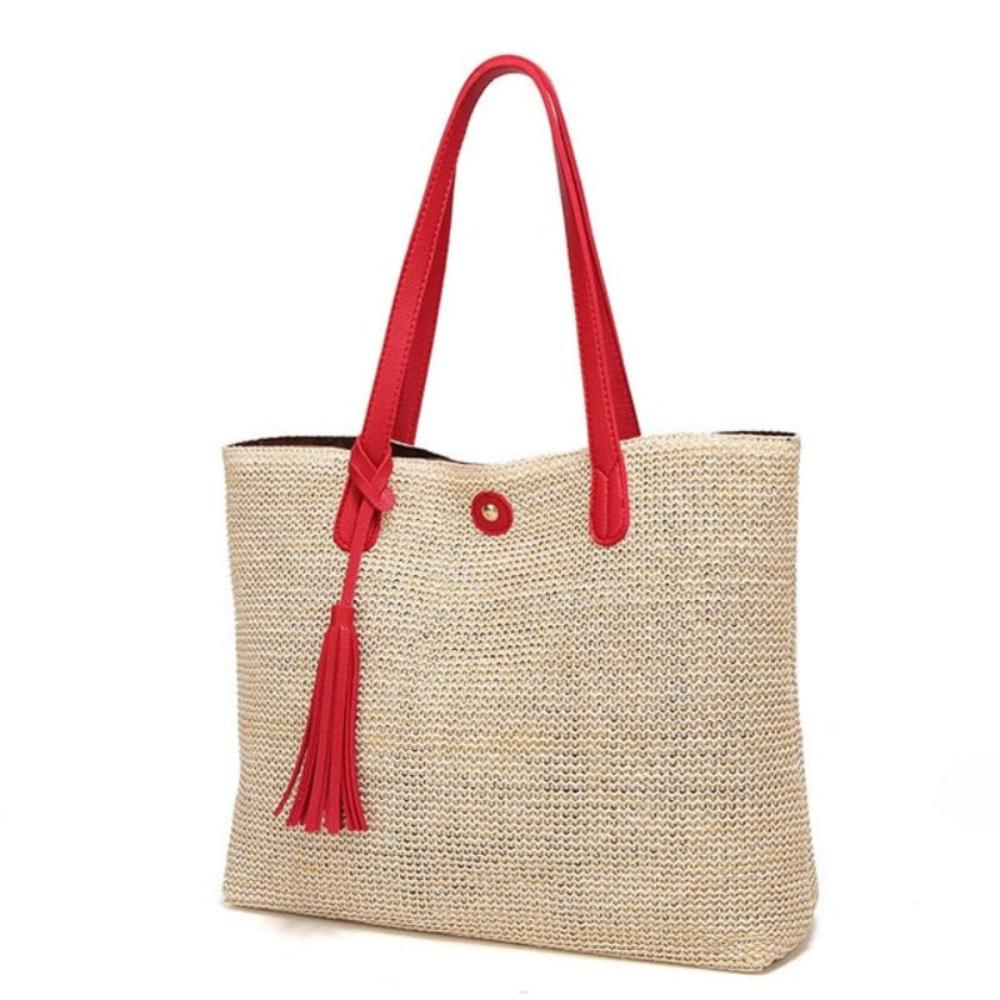Large Capacity Soft Straw Tote Shoulder Bag - Lily Bloom
