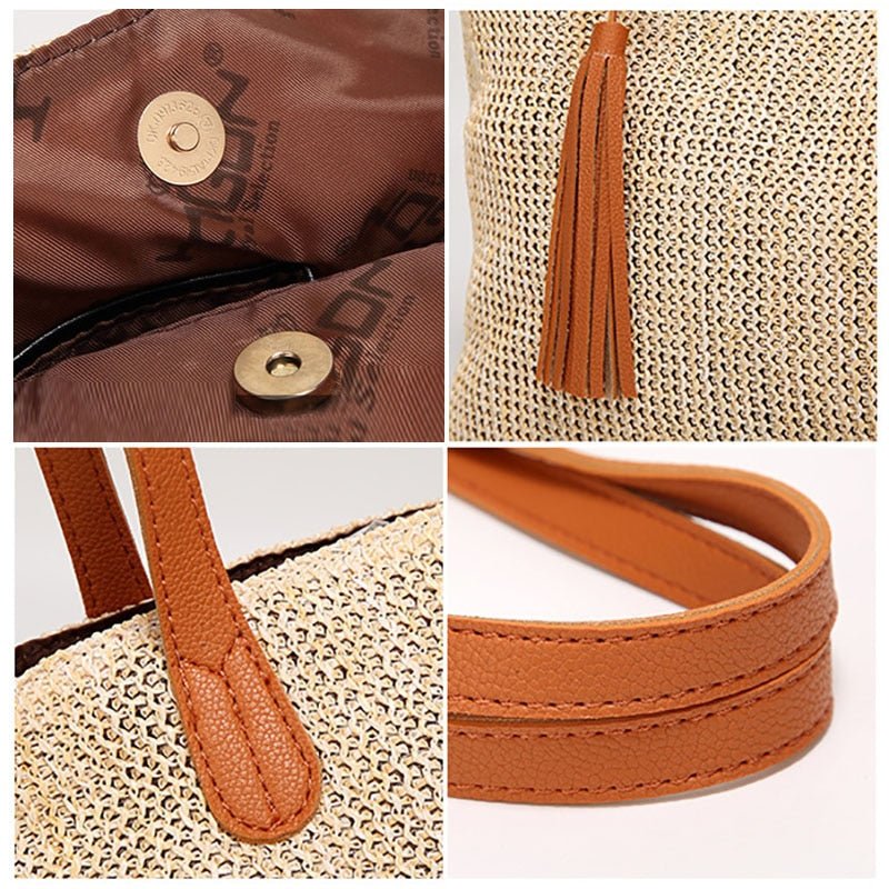 Large Capacity Soft Straw Tote Shoulder Bag - Lily Bloom