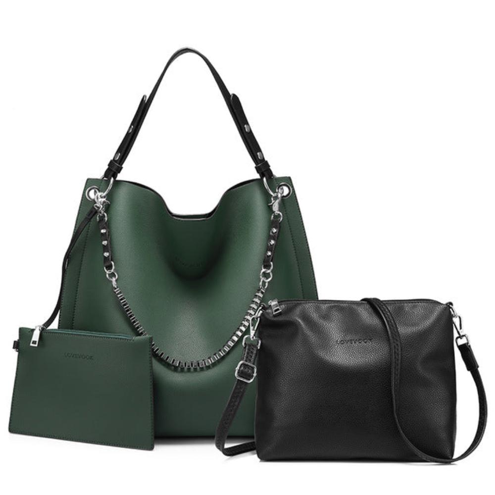 Large Totes Shoulder Cross - body Soft Leather Messenger Handbag Set - Lily Bloom