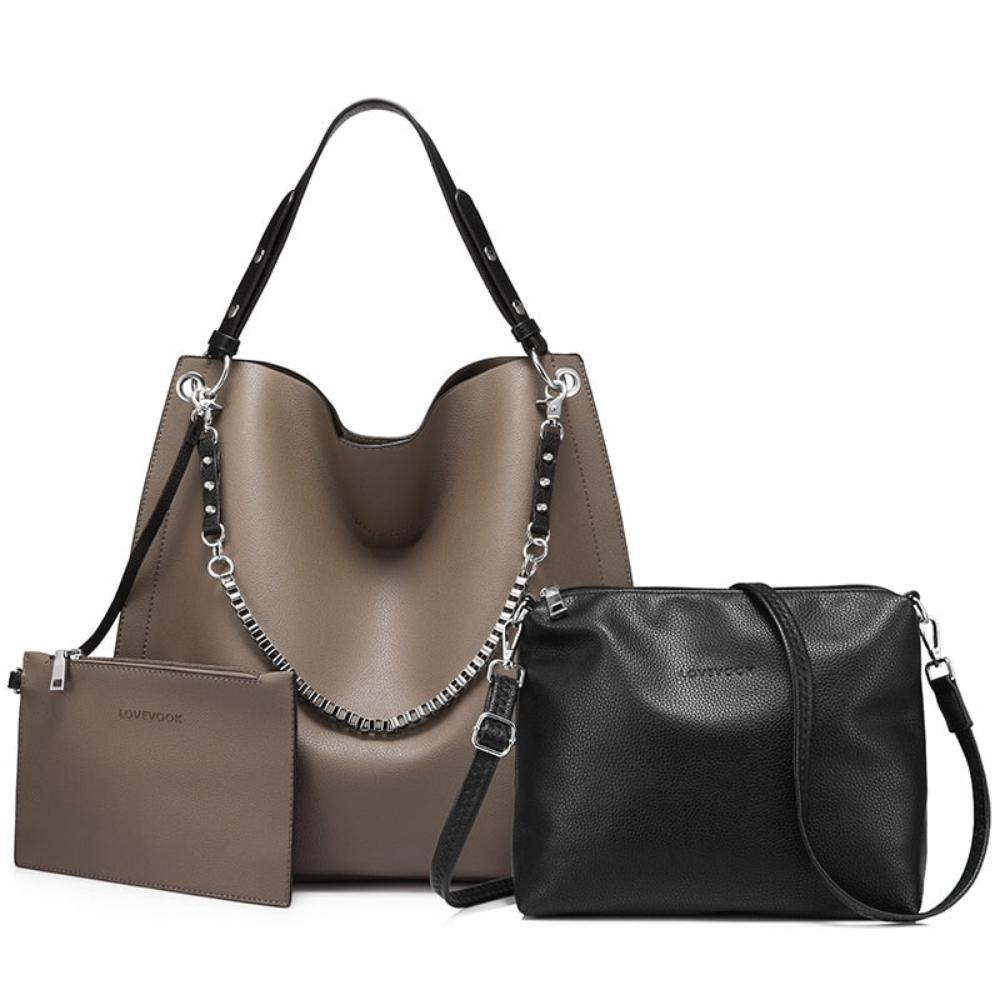 Large Totes Shoulder Cross - body Soft Leather Messenger Handbag Set - Lily Bloom