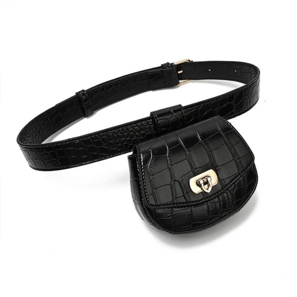 Leather Detachable Pouch Thin Belt Crocodile Pattern Waist Bag - Lily Bloom