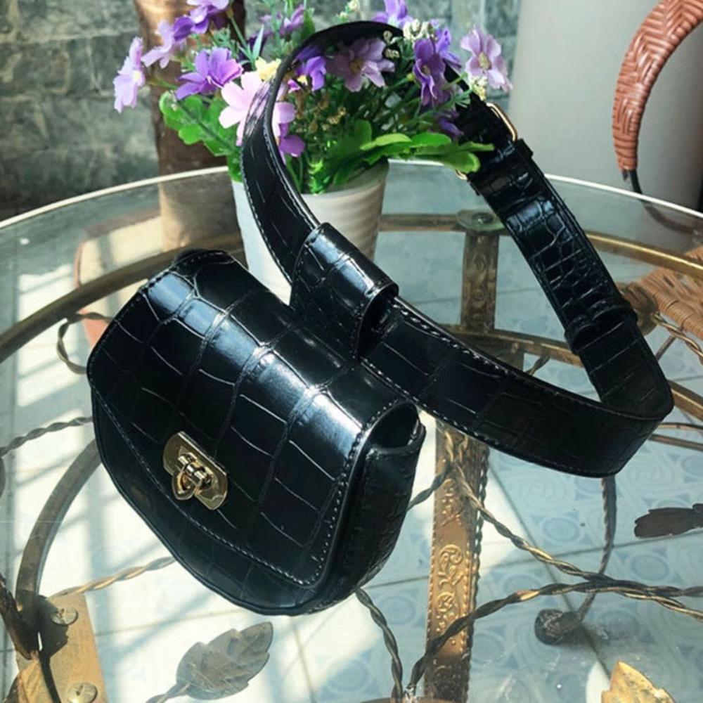 Leather Detachable Pouch Thin Belt Crocodile Pattern Waist Bag - Lily Bloom