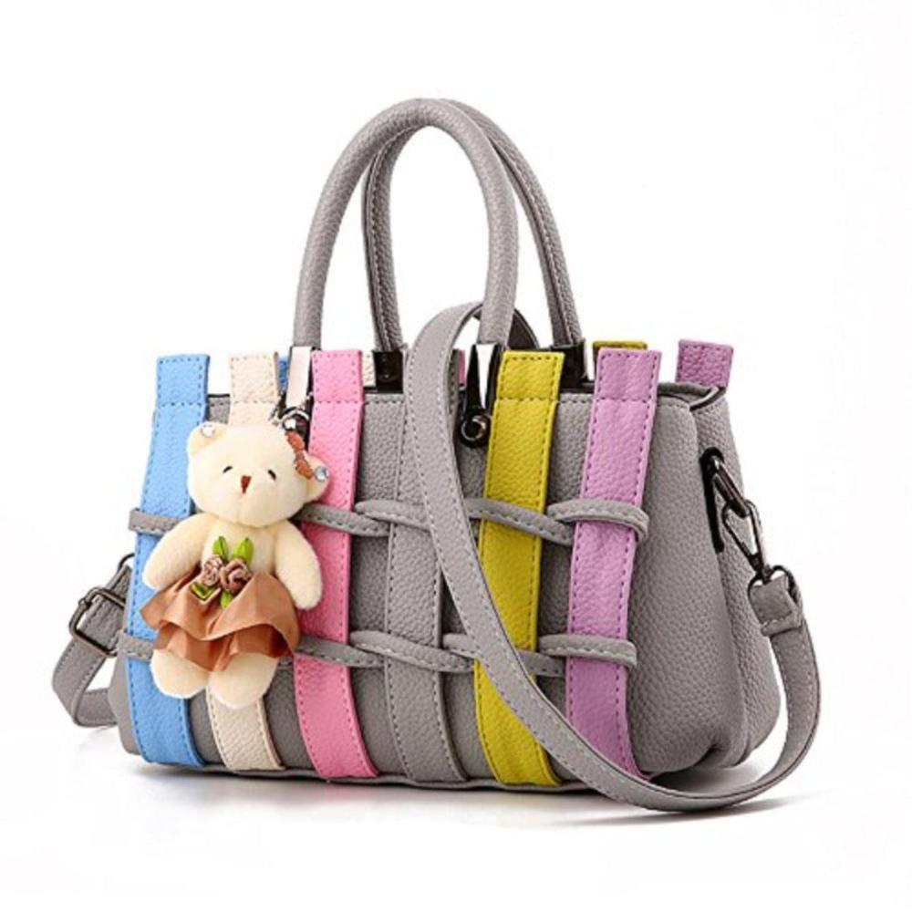 Luxury Patchwork Cute Bear Leather Shoulder Handbag - Lily Bloom