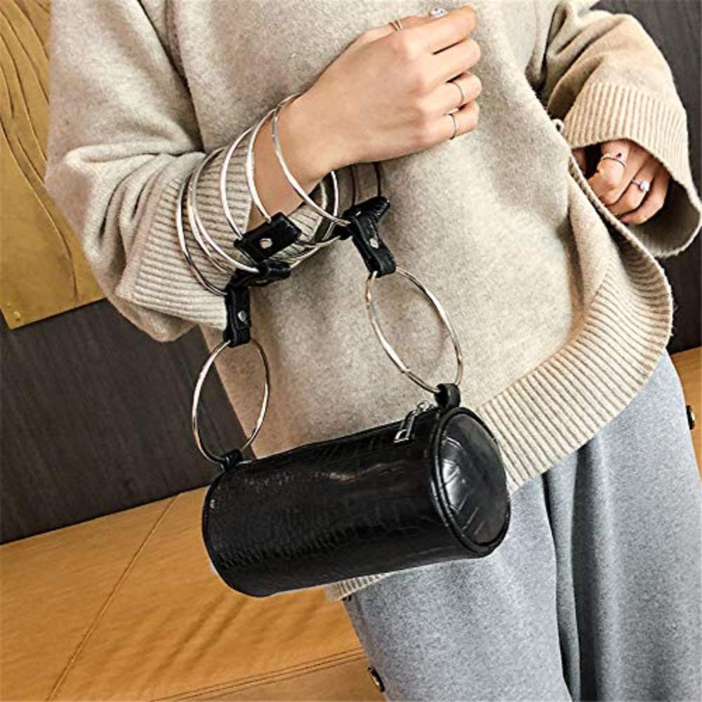 Metal Ring Cylindrical Black Crossbody Bag - Lily Bloom