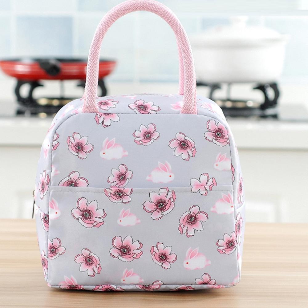 Portable Reusable Cold Insulated Lunch Picnic Travel Handbag - Lily Bloom