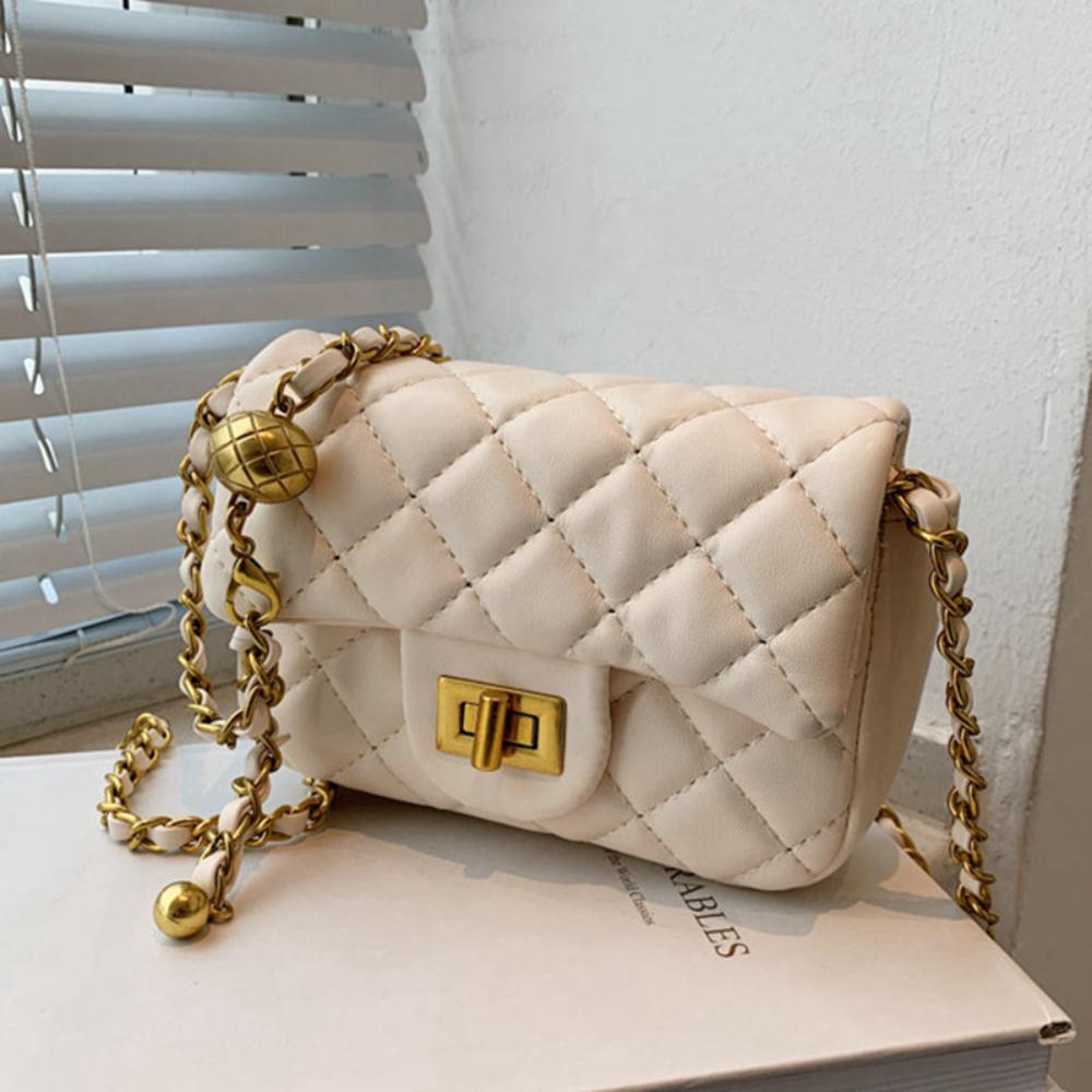 Quilted Leather Cross - body Chain Messenger Shoulder Bag - Lily Bloom