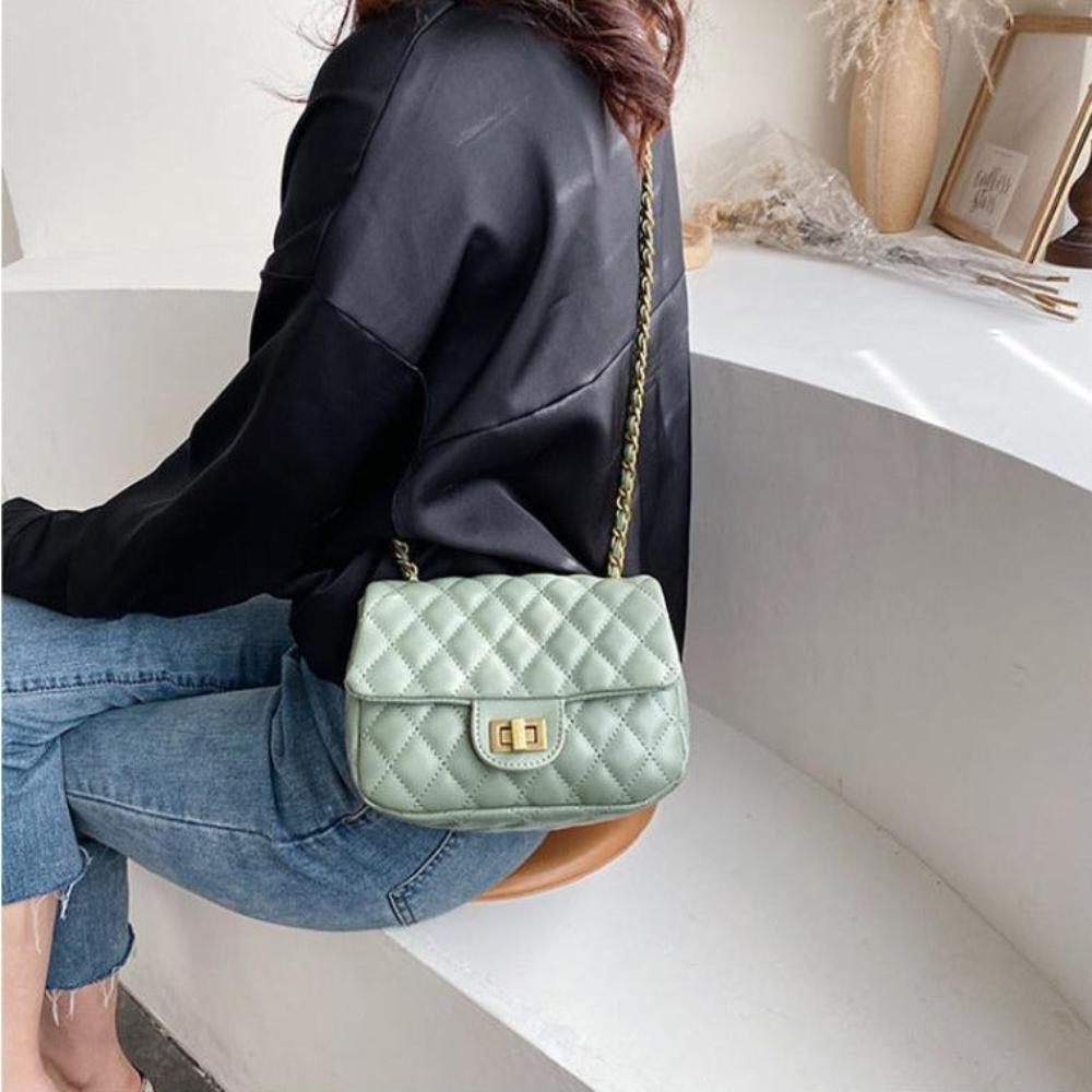 Quilted Leather Cross - body Chain Messenger Shoulder Bag - Lily Bloom
