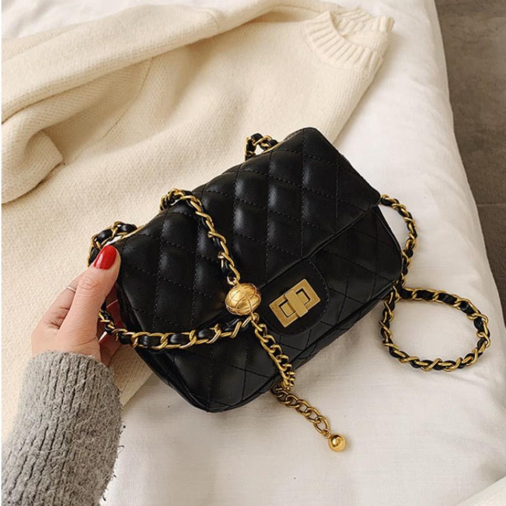 Quilted Leather Cross - body Chain Messenger Shoulder Bag - Lily Bloom