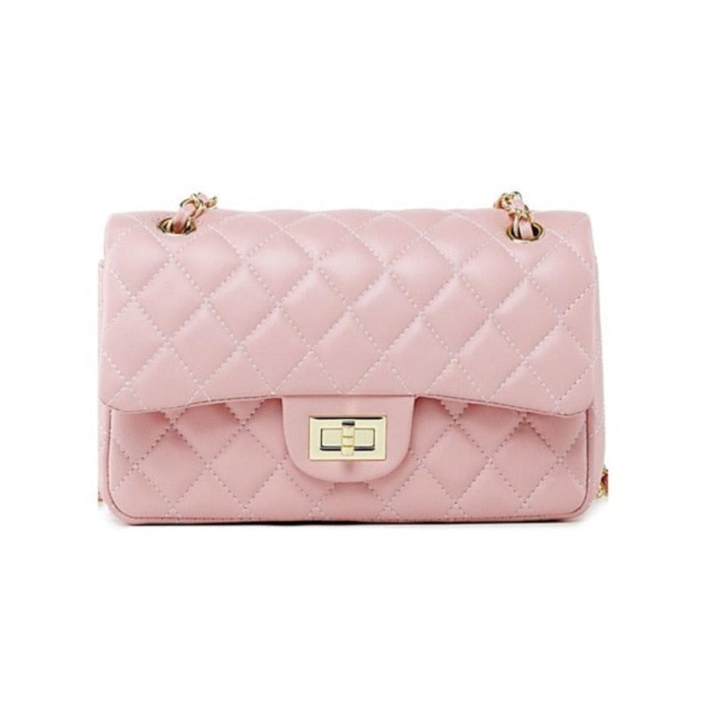 Quilted Leather Cross - body Chain Messenger Shoulder Bag - Lily Bloom