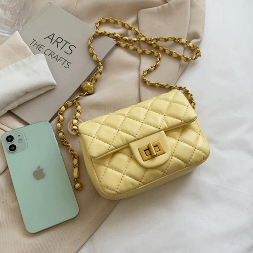 Quilted Leather Cross - body Chain Messenger Shoulder Bag - Lily Bloom