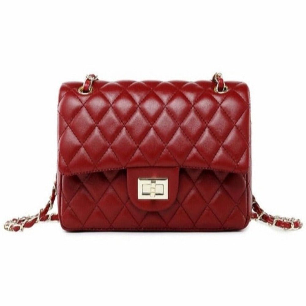 Quilted Leather Cross - body Chain Messenger Shoulder Bag - Lily Bloom