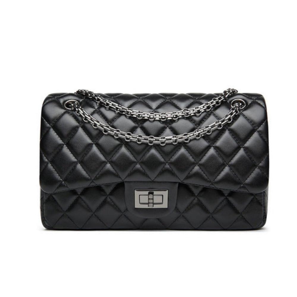 Quilted Leather Cross - body Chain Messenger Shoulder Bag - Lily Bloom