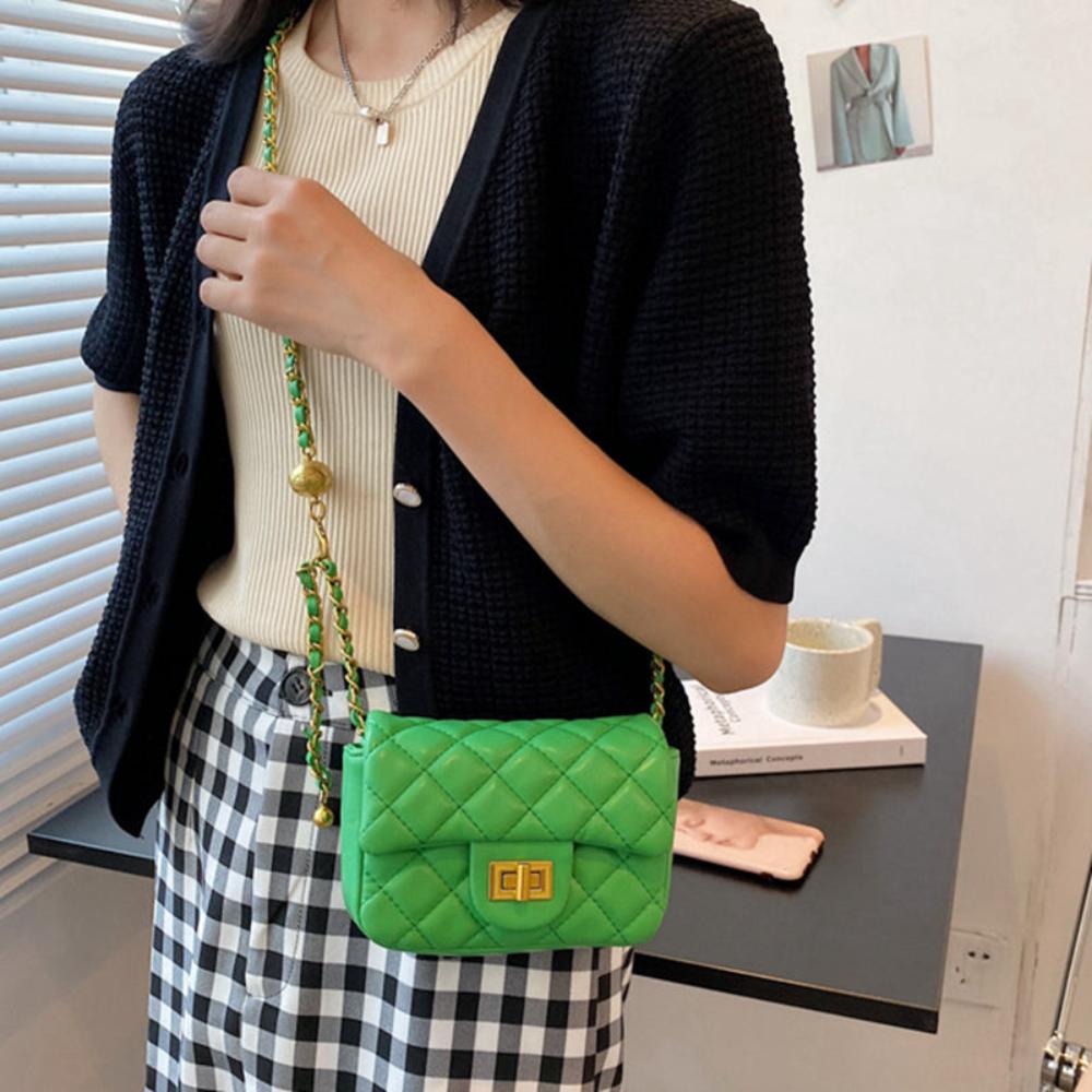 Quilted Leather Cross - body Chain Messenger Shoulder Bag - Lily Bloom