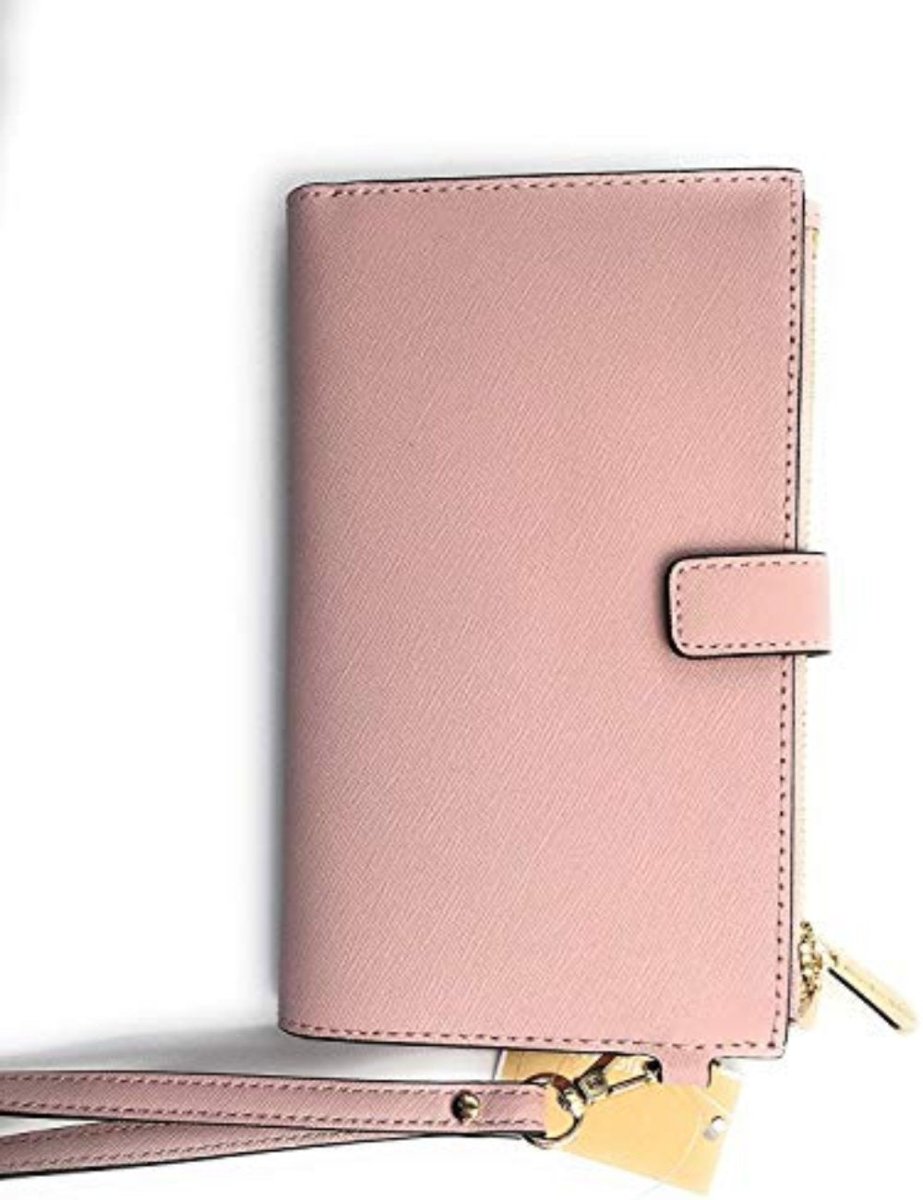 Travel Double Zip Saffiano Leather Wristlet Wallet - Lily Bloom