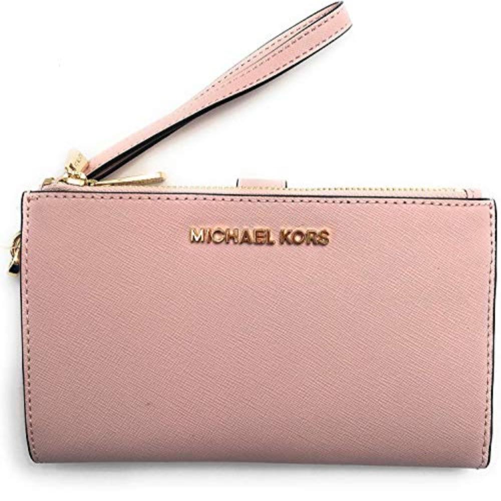 Travel Double Zip Saffiano Leather Wristlet Wallet - Lily Bloom