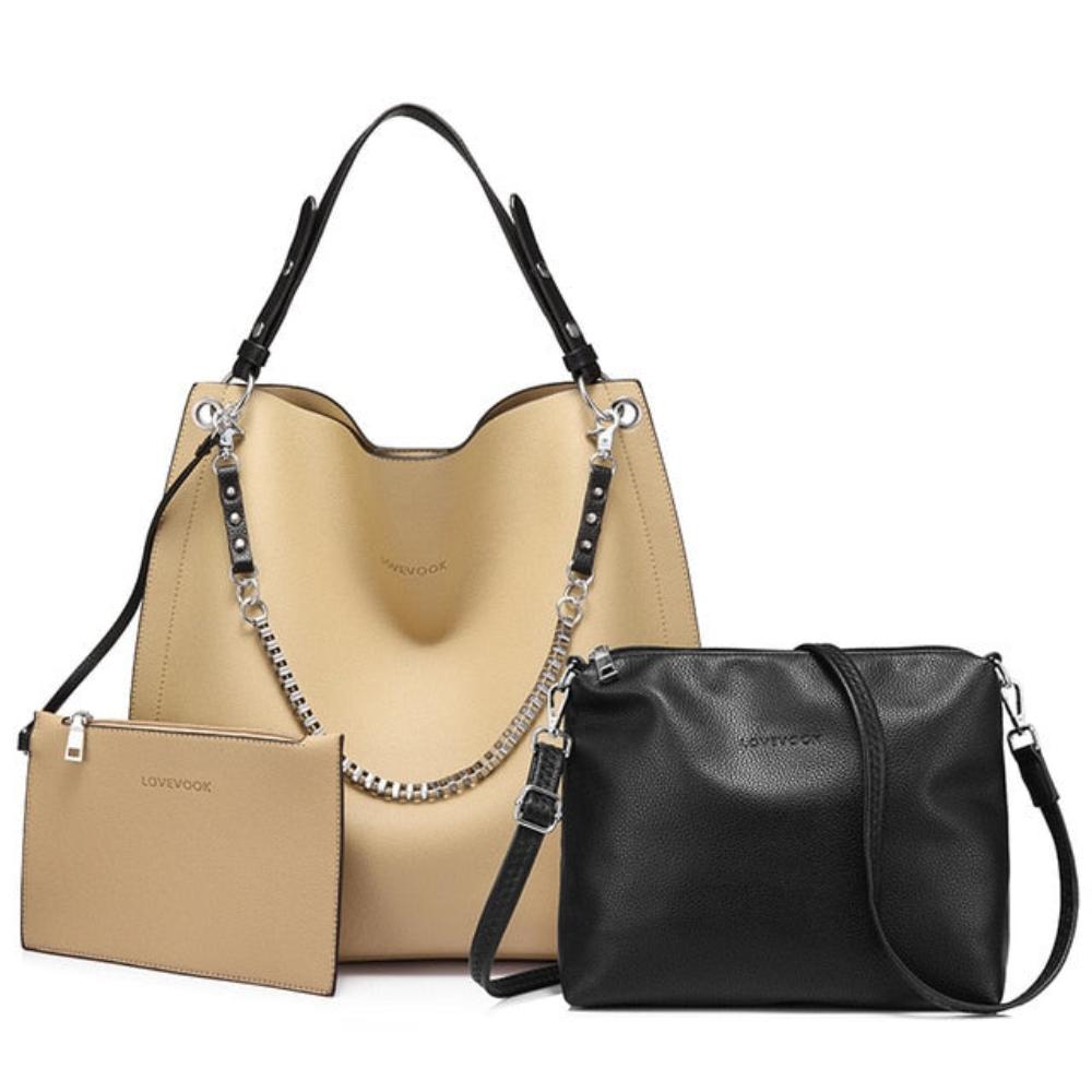 Large Totes Shoulder Cross-body Soft Leather Messenger Handbag Set - Lily Bloom
