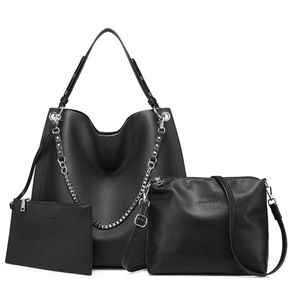 Large Totes Shoulder Cross-body Soft Leather Messenger Handbag Set - Lily Bloom