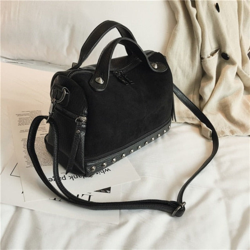 Large Capacity Leather Shoulder Top handle Bag With Rivets Retro Motorcycle Tote Bag - Lily Bloom