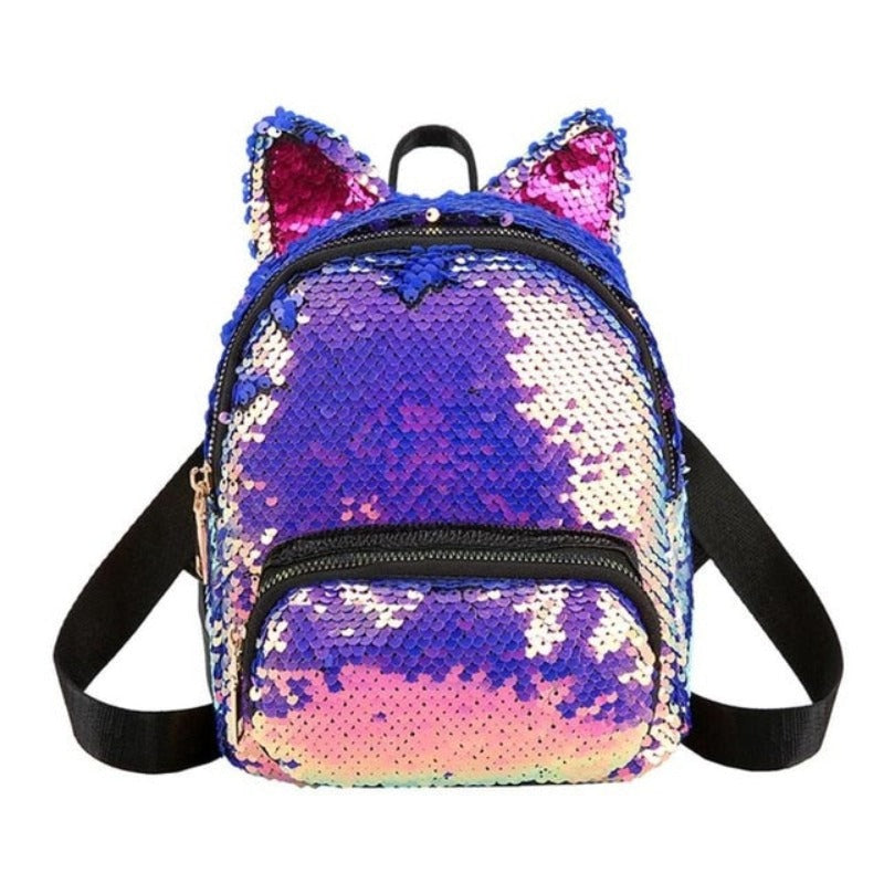 Cute Sequins Backpack Cat Ears School Zipper Backpack - Lily Bloom