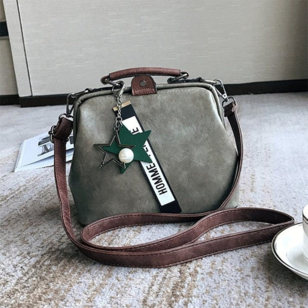 Star Pendant Tassel Rivets Leather Cross-body Shoulder Bag - Lily Bloom