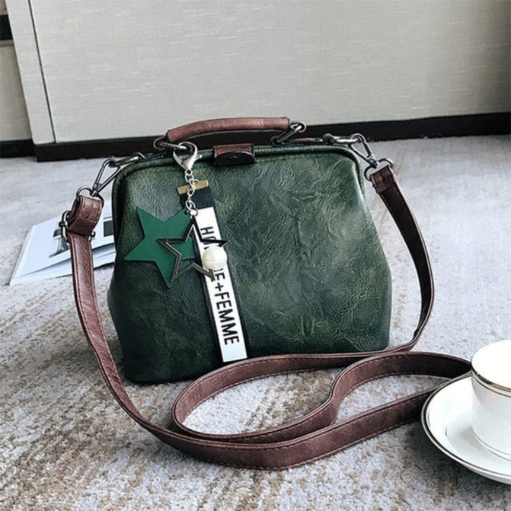 Star Pendant Tassel Rivets Leather Cross-body Shoulder Bag - Lily Bloom