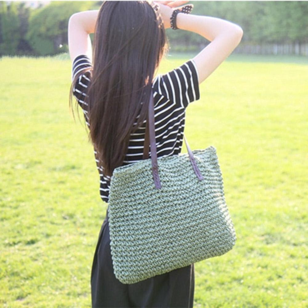 Handbag Rattan Woven Knitted Straw Large Capacity Totes Leather Shoulder Bag - Lily Bloom