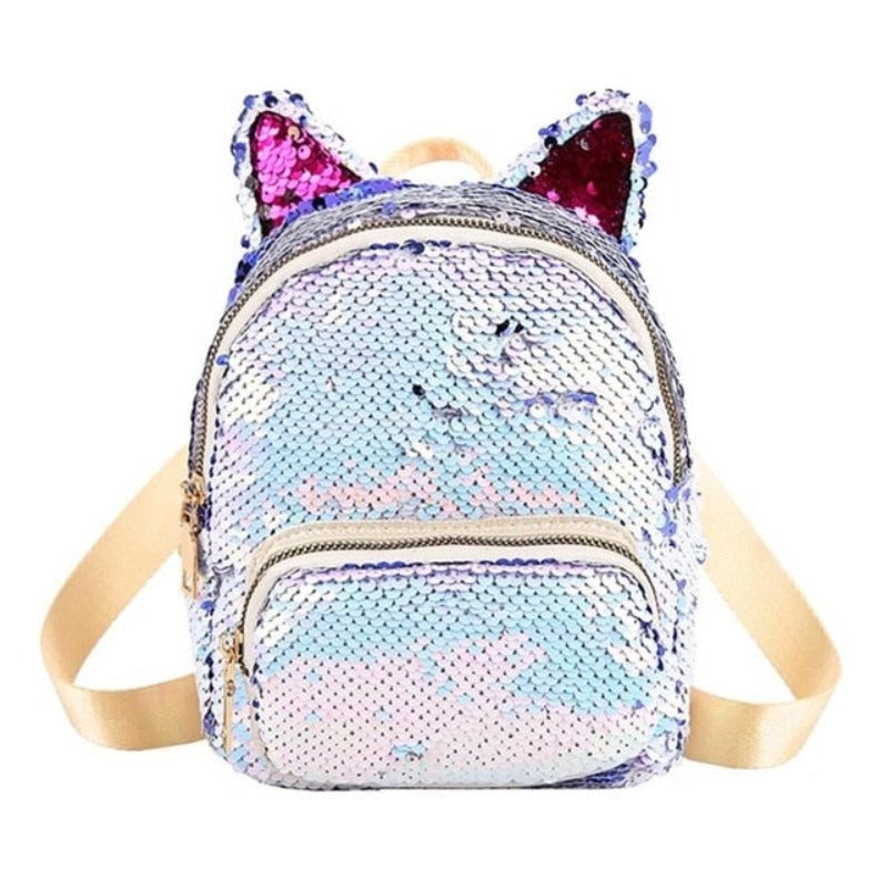 Cute Sequins Backpack Cat Ears School Zipper Backpack - Lily Bloom