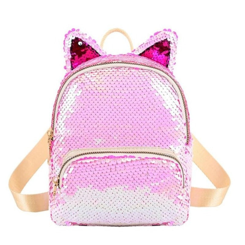 Cute Sequins Backpack Cat Ears School Zipper Backpack - Lily Bloom