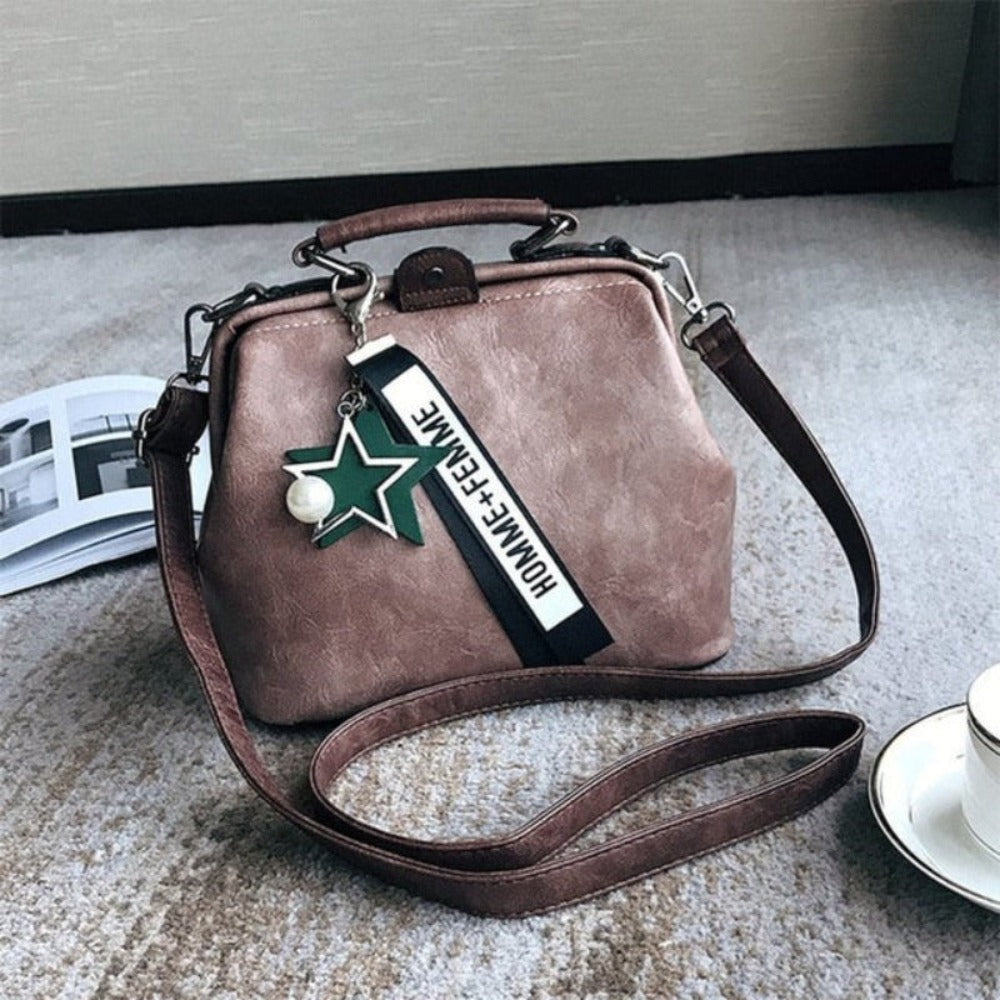 Star Pendant Tassel Rivets Leather Cross-body Shoulder Bag - Lily Bloom