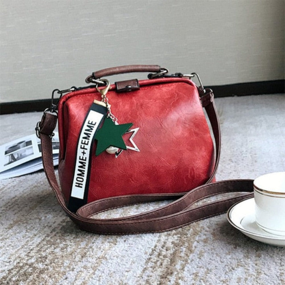 Star Pendant Tassel Rivets Leather Cross-body Shoulder Bag - Lily Bloom