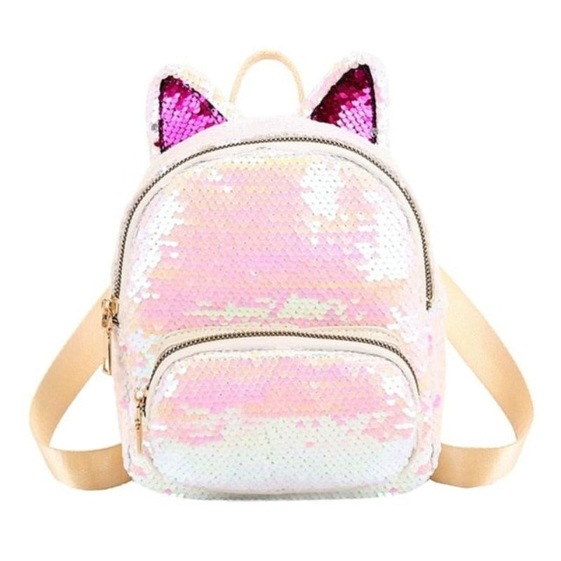 Cute Sequins Backpack Cat Ears School Zipper Backpack - Lily Bloom