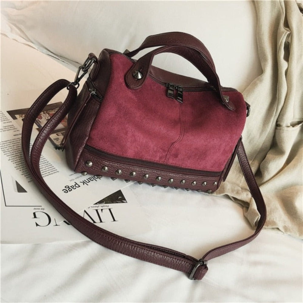 Large Capacity Leather Shoulder Top handle Bag With Rivets Retro Motorcycle Tote Bag - Lily Bloom