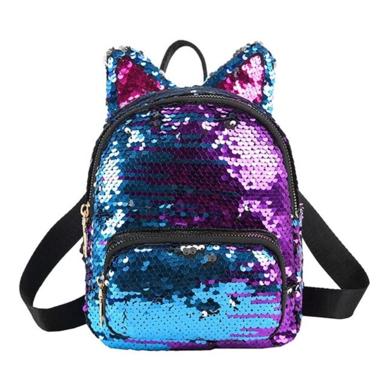 Cute Sequins Backpack Cat Ears School Zipper Backpack - Lily Bloom