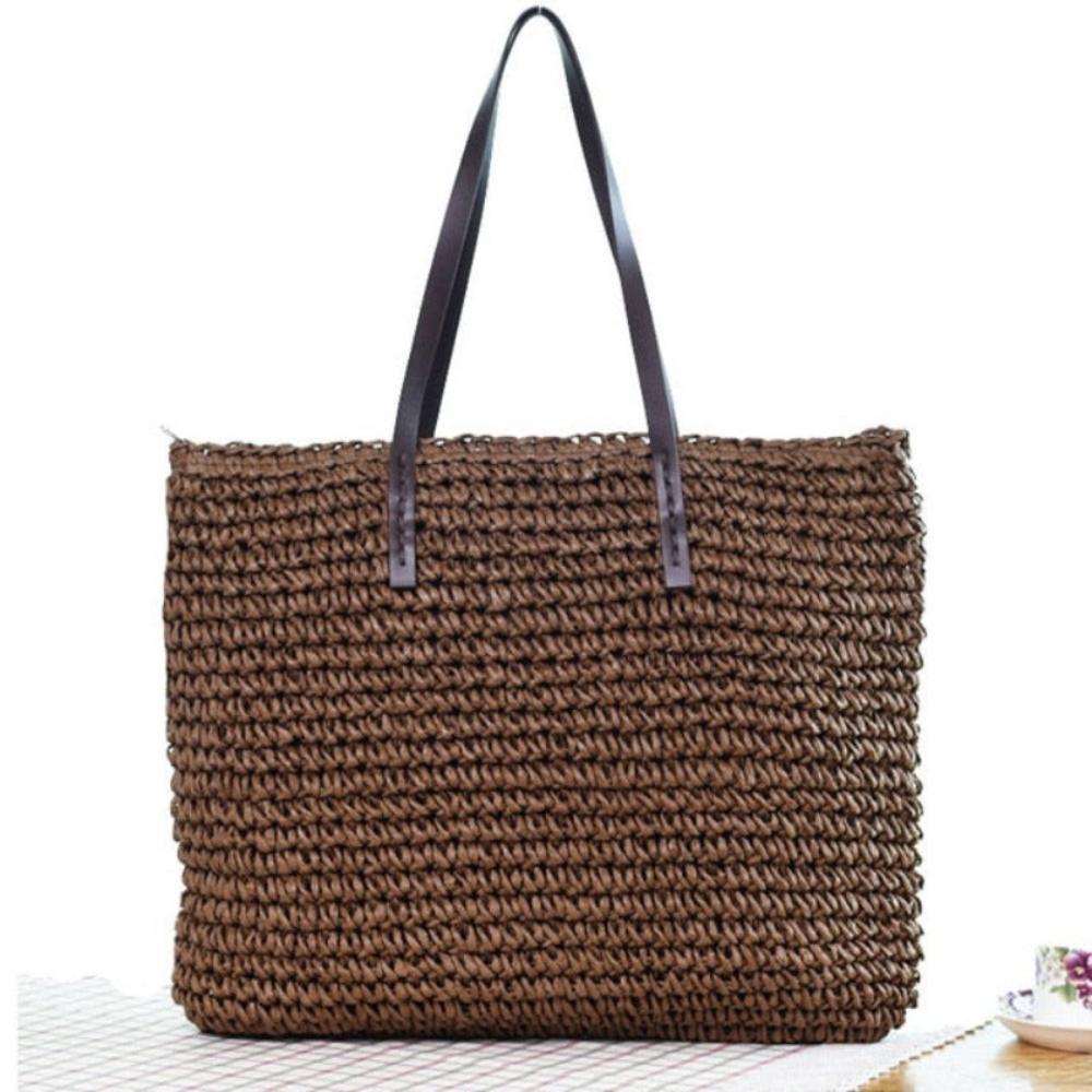 Handbag Rattan Woven Knitted Straw Large Capacity Totes Leather Shoulder Bag - Lily Bloom